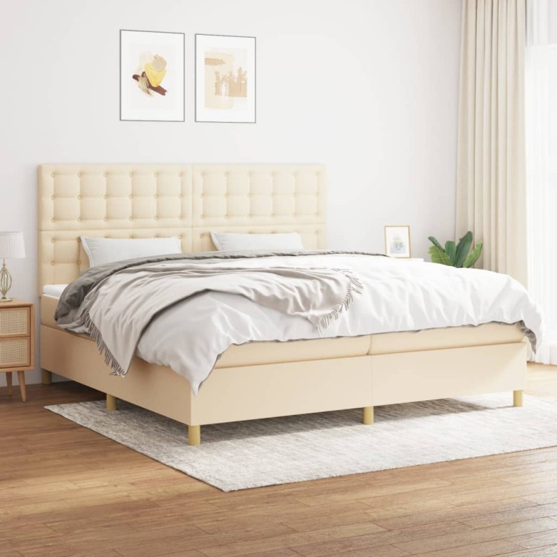 vidaXL Boxspringbett mit Matratze Creme 200x200 cm Stoff vidaXL Boxspringbett mit Matratze Creme 200x200 cm Stoff