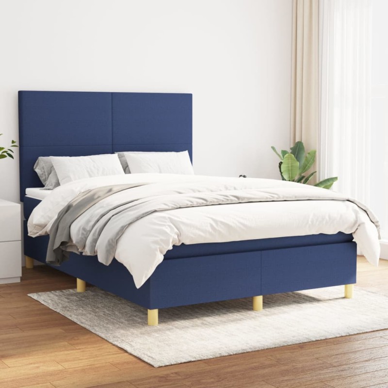 vidaXL Boxspringbett mit Matratze Blau 140x190 cm Stoff vidaXL Boxspringbett mit Matratze Blau 140x190 cm Stoff