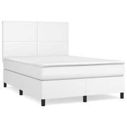 vidaXL Boxspringbett mit Matratze Weiß 140x190 cm Kunstleder