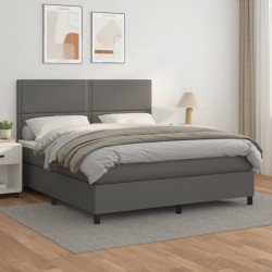 vidaXL Boxspringbett mit Matratze Grau 160x200 cm Kunstleder