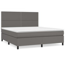 vidaXL Boxspringbett mit Matratze Grau 160x200 cm Kunstleder