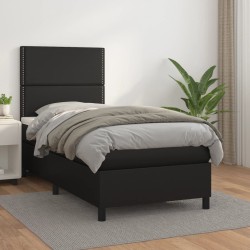 vidaXL Boxspringbett mit Matratze Schwarz 90x190 cm Kunstleder