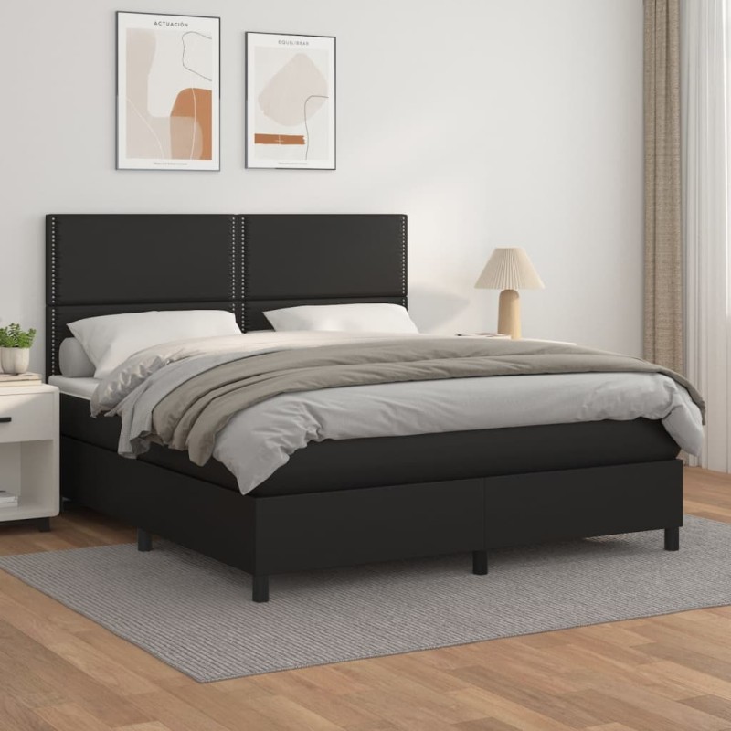 vidaXL Boxspringbett mit Matratze Schwarz 180x200 cm Kunstleder vidaXL Boxspringbett mit Matratze Schwarz 180x200 cm Kunstleder