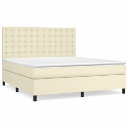 vidaXL Boxspringbett mit Matratze Creme 160x200 cm Kunstleder
