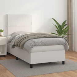 vidaXL Boxspringbett mit Matratze Weiß 90x200 cm Kunstleder