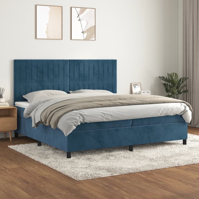 vidaXL Boxspringbett mit Matratze Dunkelblau 200x200 cm Samt vidaXL Boxspringbett mit Matratze Dunkelblau 200x200 cm Samt