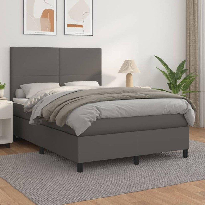 vidaXL Boxspringbett mit Matratze Grau 140x200 cm Kunstleder vidaXL Boxspringbett mit Matratze Grau 140x200 cm Kunstleder