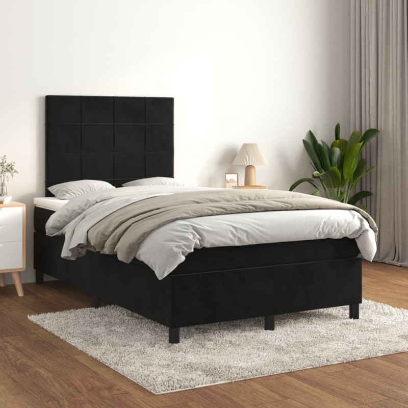 vidaXL Boxspringbett mit Matratze Schwarz 120x200 cm Samt vidaXL Boxspringbett mit Matratze Schwarz 120x200 cm Samt