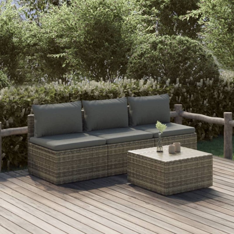 vidaXL 4-tlg. Garten-Lounge-Set mit Kissen Grau Poly Rattan vidaXL 4-tlg. Garten-Lounge-Set mit Kissen Grau Poly Rattan
