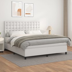vidaXL Boxspringbett mit Matratze Weiß 180x200 cm Kunstleder