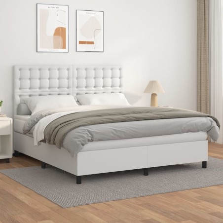 vidaXL Boxspringbett mit Matratze Weiß 180x200 cm Kunstleder