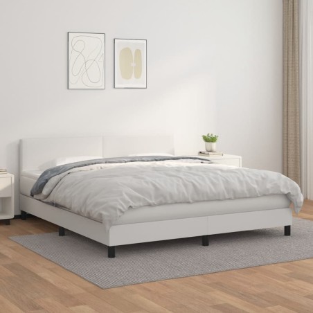vidaXL Boxspringbett mit Matratze Weiß 160x200 cm Kunstleder