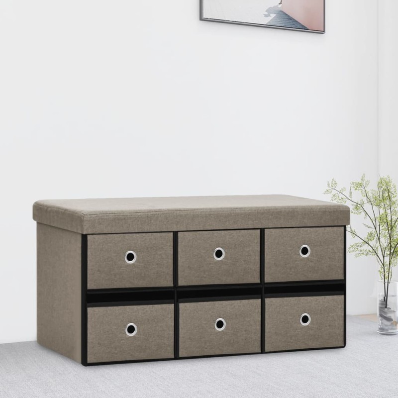 vidaXL Faltbare Sitzbank mit Stauraum Taupe 76x38x38 cm Leinenoptik vidaXL Faltbare Sitzbank mit Stauraum Taupe 76x38x38 cm Leinenoptik