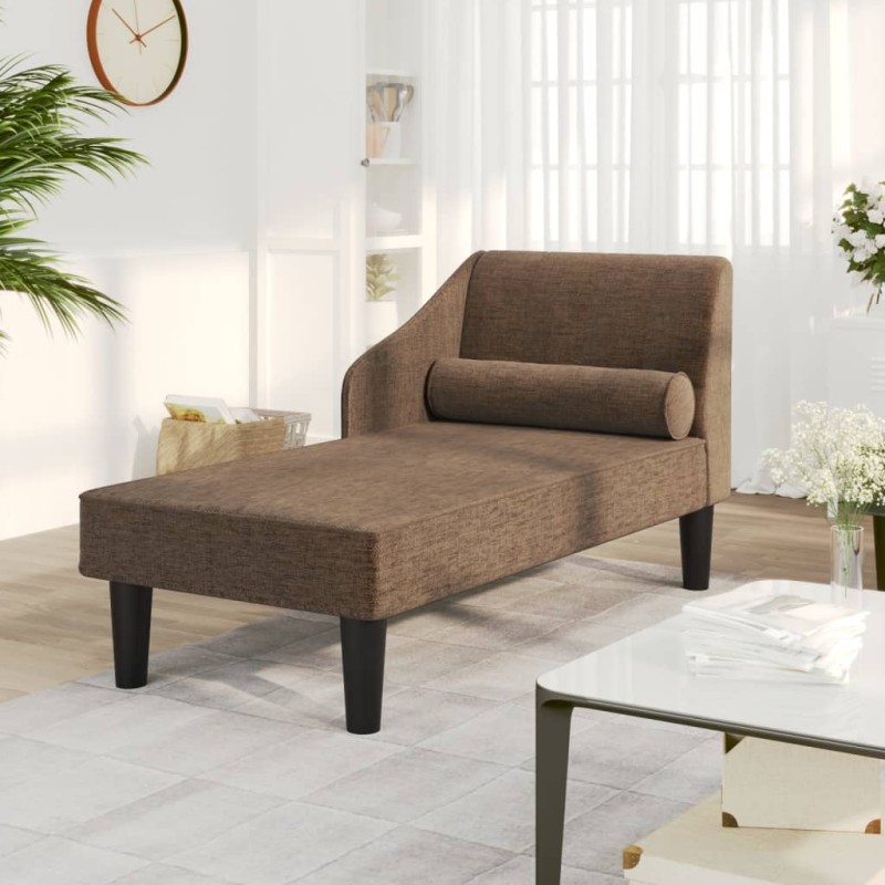 vidaXL Chaiselongue mit Nackenrolle Braun Stoff vidaXL Chaiselongue mit Nackenrolle Braun Stoff