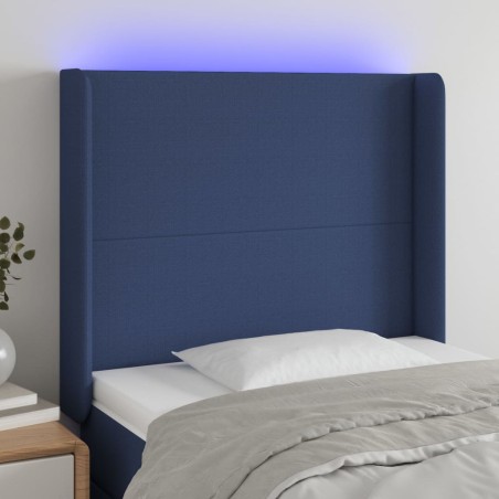 vidaXL LED Kopfteil Blau 103x16x118/128 cm Stoff