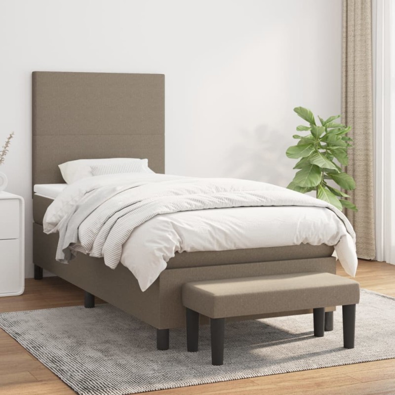 vidaXL Boxspringbett mit Matratze Taupe 90x200 cm Stoff vidaXL Boxspringbett mit Matratze Taupe 90x200 cm Stoff