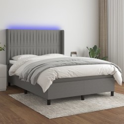 vidaXL Boxspringbett mit Matratze & LED Dunkelgrau 140x190 cm Stoff