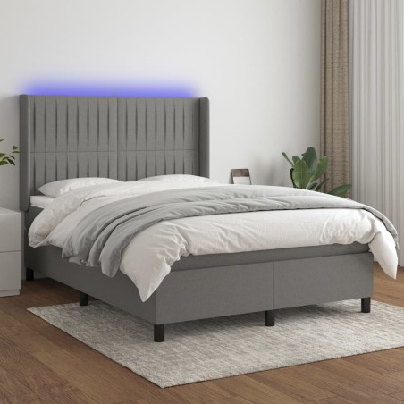 vidaXL Boxspringbett mit Matratze & LED Dunkelgrau 140x190 cm Stoff