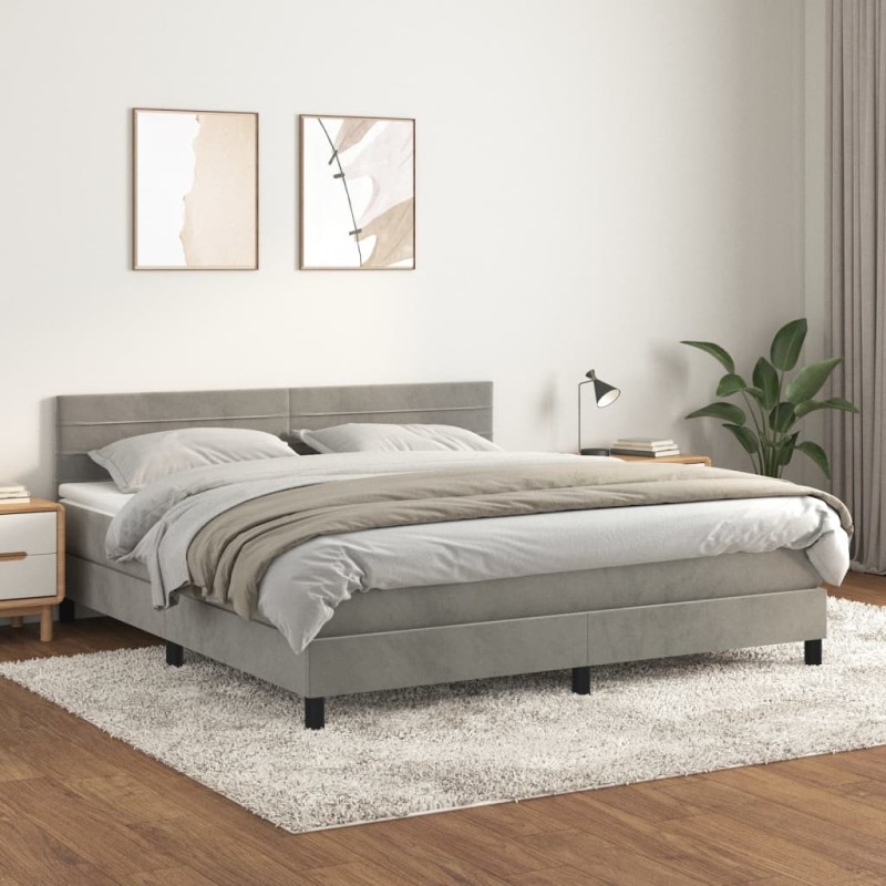 vidaXL Boxspringbett mit Matratze Hellgrau 180x200 cm Samt vidaXL Boxspringbett mit Matratze Hellgrau 180x200 cm Samt