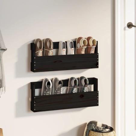vidaXL Wand-Schuhregale 2 Stk. Schwarz 59x9x23 cm Massivholz Kiefer