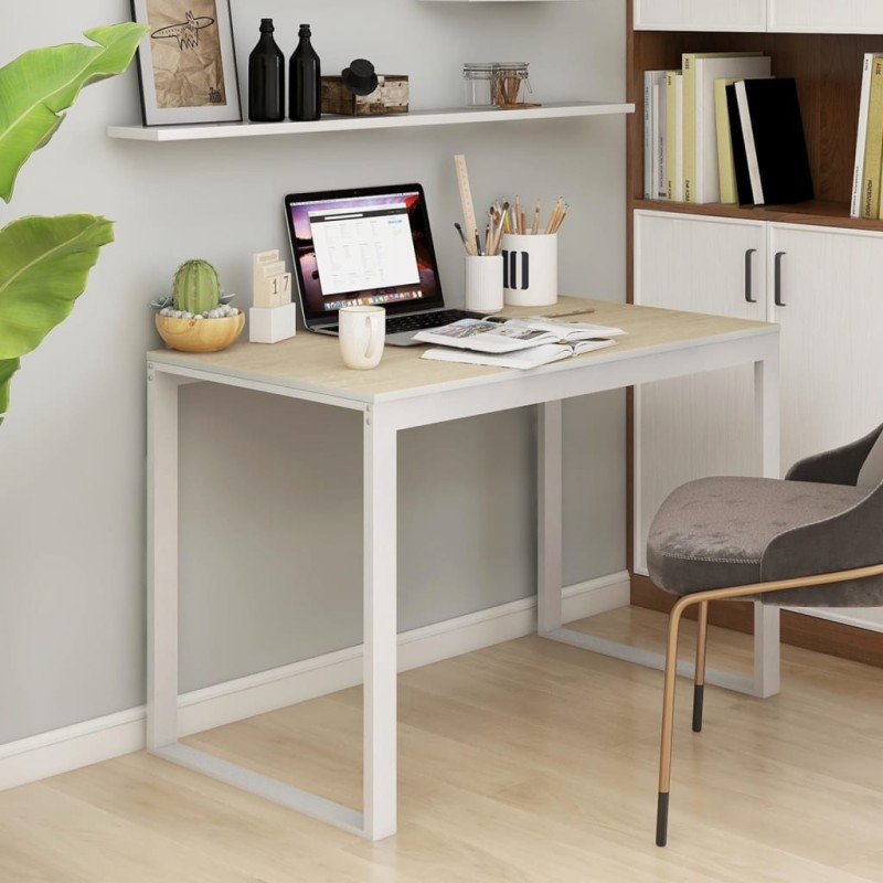 vidaXL Computertisch Weiß und Eiche-Optik 110x60x73 cm Holzwerkstoff vidaXL Computertisch Weiß und Eiche-Optik 110x60x73 cm Holzwerkstoff