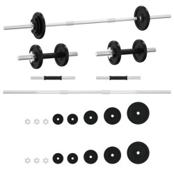 vidaXL Langhantel und Kurzhantel Set 30 kg Gusseisen