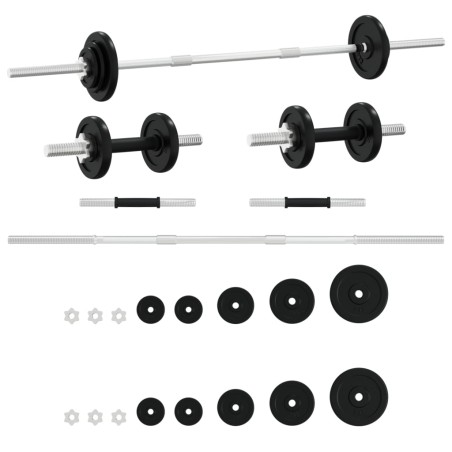 vidaXL Langhantel und Kurzhantel Set 30 kg Gusseisen