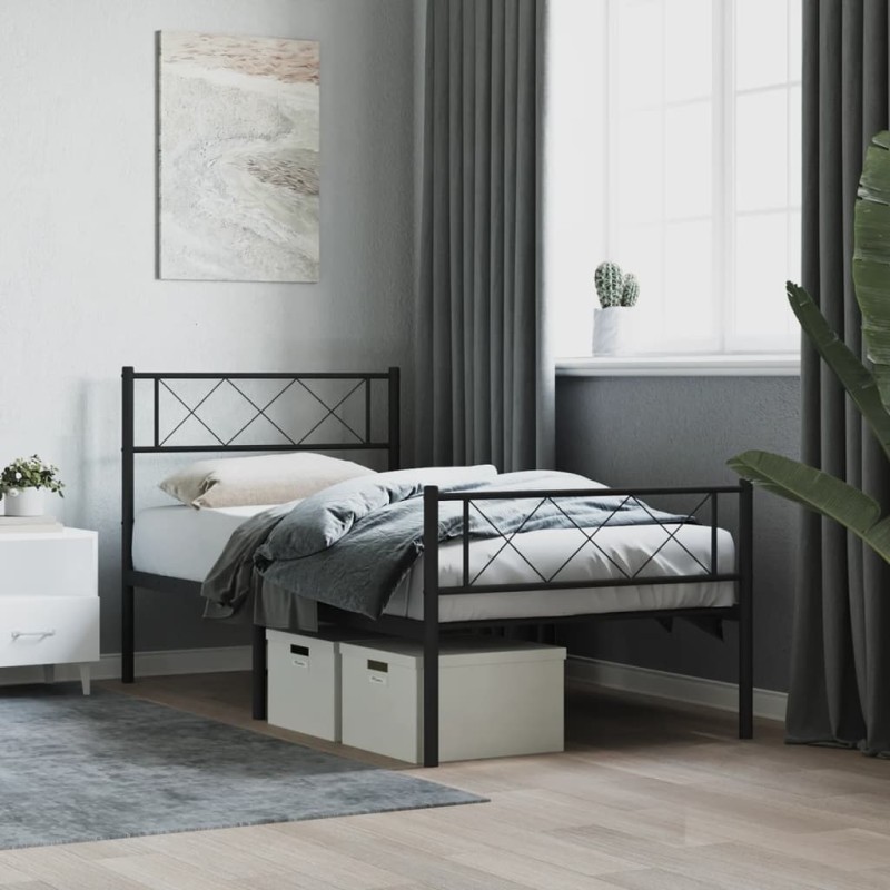 vidaXL Bettgestell mit Kopf- und Fußteil Metall Schwarz 100x190 cm vidaXL Bettgestell mit Kopf- und Fußteil Metall Schwarz 100x190 cm