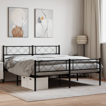 vidaXL Bettgestell mit Kopf- und Fußteil Metall Schwarz 135x190 cm