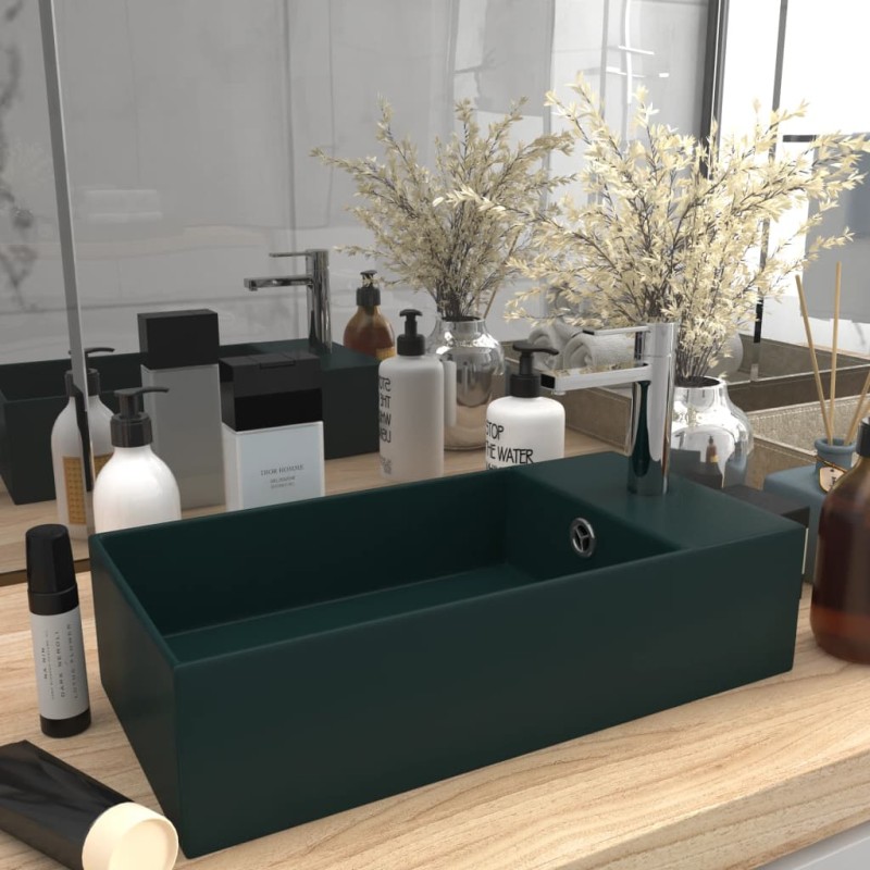 vidaXL Badezimmer-Waschbecken mit Überlauf Keramik Dunkelgrün vidaXL Badezimmer-Waschbecken mit Überlauf Keramik Dunkelgrün