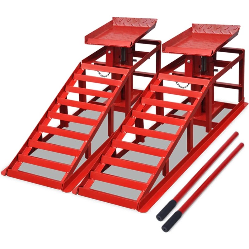 vidaXL Auffahrrampen 2 Stk. Rot Stahl vidaXL Auffahrrampen 2 Stk. Rot Stahl