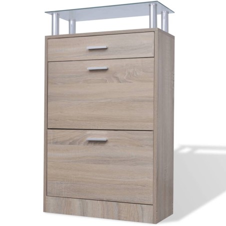 vidaXL Schuhschrank mit Schubfach & oberes Glasregal Holz Eichenoptik