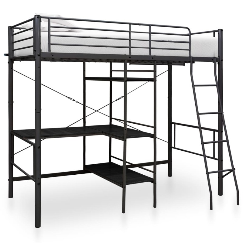 vidaXL Etagenbett mit Tischrahmen Schwarz Metall 90x200 cm vidaXL Etagenbett mit Tischrahmen Schwarz Metall 90x200 cm