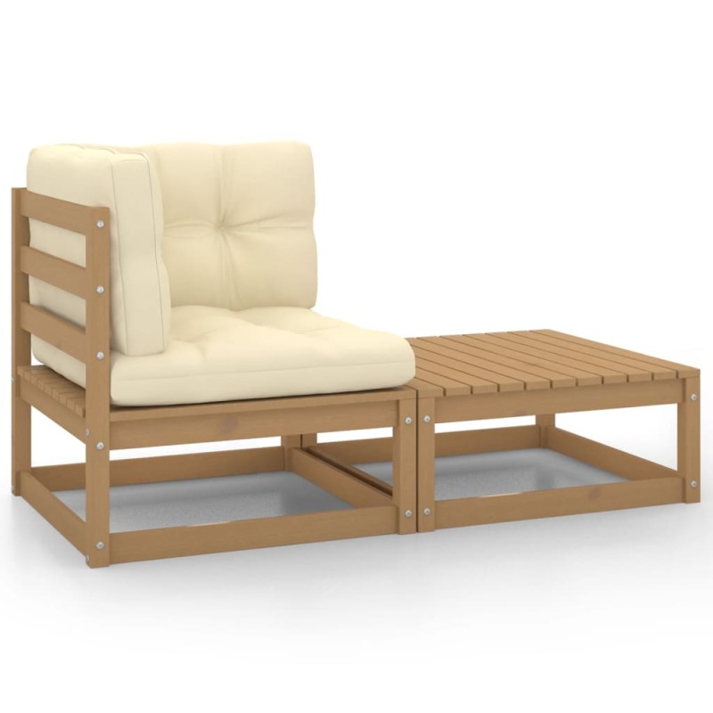 2-tlg. Garten-Lounge-Set Kissen Honigbraun Massivholz Kiefer 2-tlg. Garten-Lounge-Set Kissen Honigbraun Massivholz Kiefer