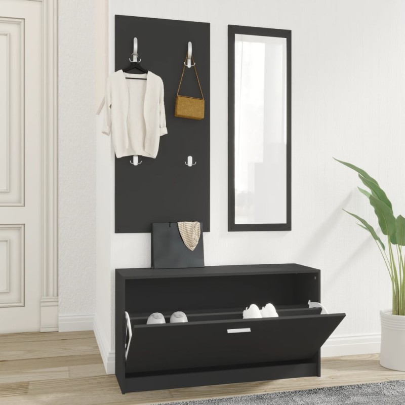 vidaXL 3-tlg. Flurmöbel-Set Schwarz Holzwerkstoff vidaXL 3-tlg. Flurmöbel-Set Schwarz Holzwerkstoff