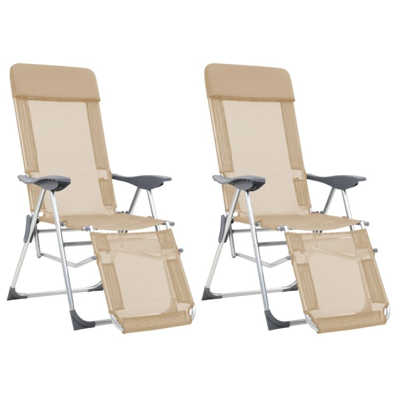 vidaXL Faltbare Campingstühle 2 Stück mit Fußstütze Creme Aluminium vidaXL Faltbare Campingstühle 2 Stück mit Fußstütze Creme Aluminium