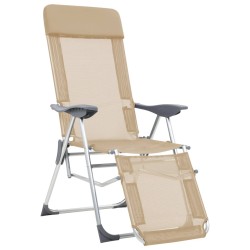 vidaXL Faltbare Campingstühle 2 Stück mit Fußstütze Creme Aluminium