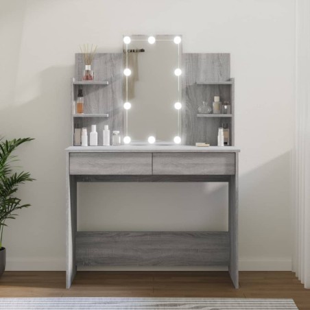 vidaXL Schminktisch mit LED Grau Sonoma 96x40x142 cm