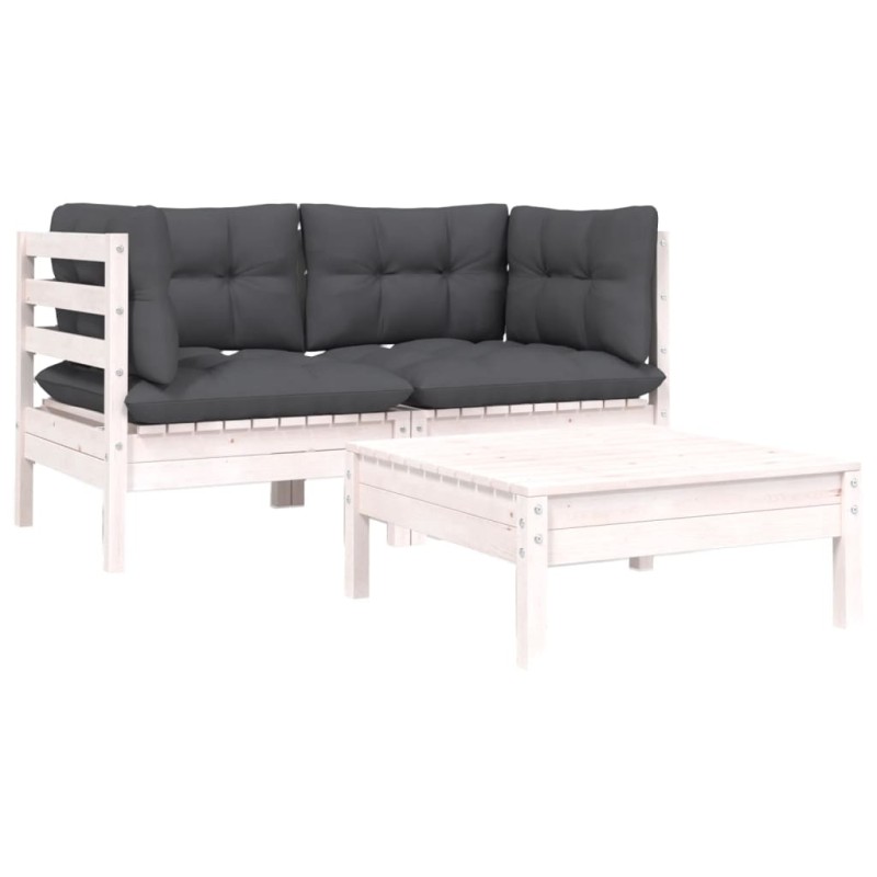 vidaXL 3-tlg. Garten-Lounge-Set mit Kissen in Weiß Kiefer Massivholz vidaXL 3-tlg. Garten-Lounge-Set mit Kissen in Weiß Kiefer Massivholz