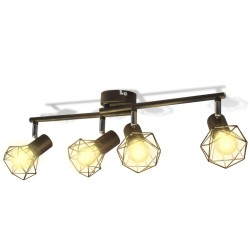 Deckenstrahler mit 4 LED-Glühlampen Industrie-Stil Drahtschirm Schwarz