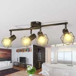 Deckenstrahler mit 4 LED-Glühlampen Industrie-Stil Drahtschirm Schwarz