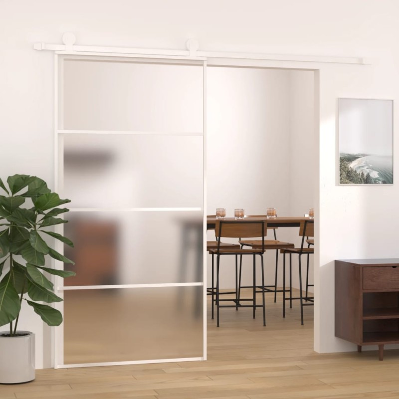 vidaXL Schiebetür ESG Glas und Aluminium mattiert 102,5x205 cm Weiß vidaXL Schiebetür ESG Glas und Aluminium mattiert 102,5x205 cm Weiß