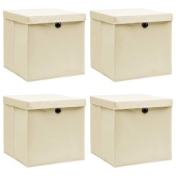  vidaXL Aufbewahrungsboxen mit Deckel 4 Stk. Creme 32x32x32 cm Stoff