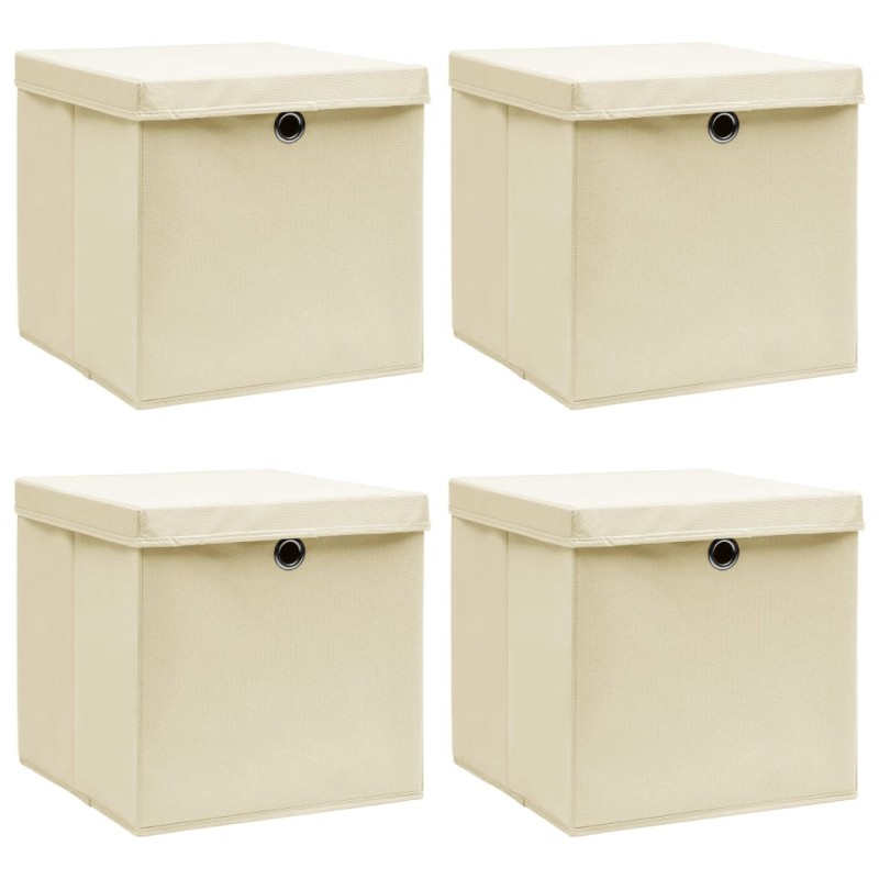 vidaXL Aufbewahrungsboxen mit Deckel 4 Stk. Creme 32x32x32 cm Stoff vidaXL Aufbewahrungsboxen mit Deckel 4 Stk. Creme 32x32x32 cm Stoff