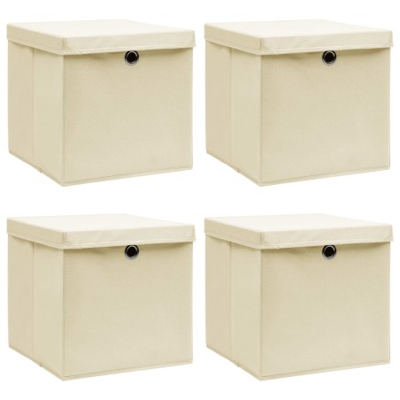 vidaXL Aufbewahrungsboxen mit Deckel 4 Stk. Creme 32x32x32 cm Stoff