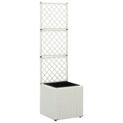 vidaXL Hochbeet mit Rankgitter 1 Topf 30x30x107 cm Poly Rattan Weiß