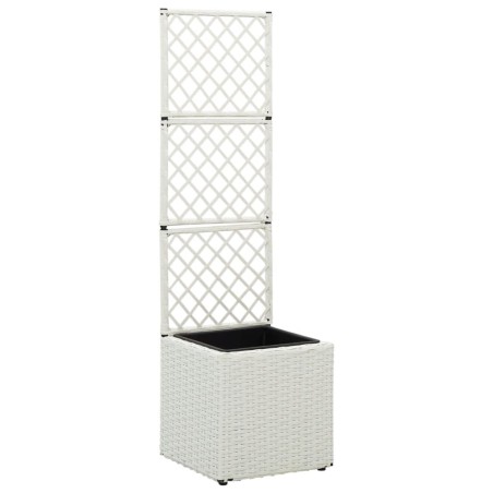vidaXL Hochbeet mit Rankgitter 1 Topf 30x30x107 cm Poly Rattan Weiß