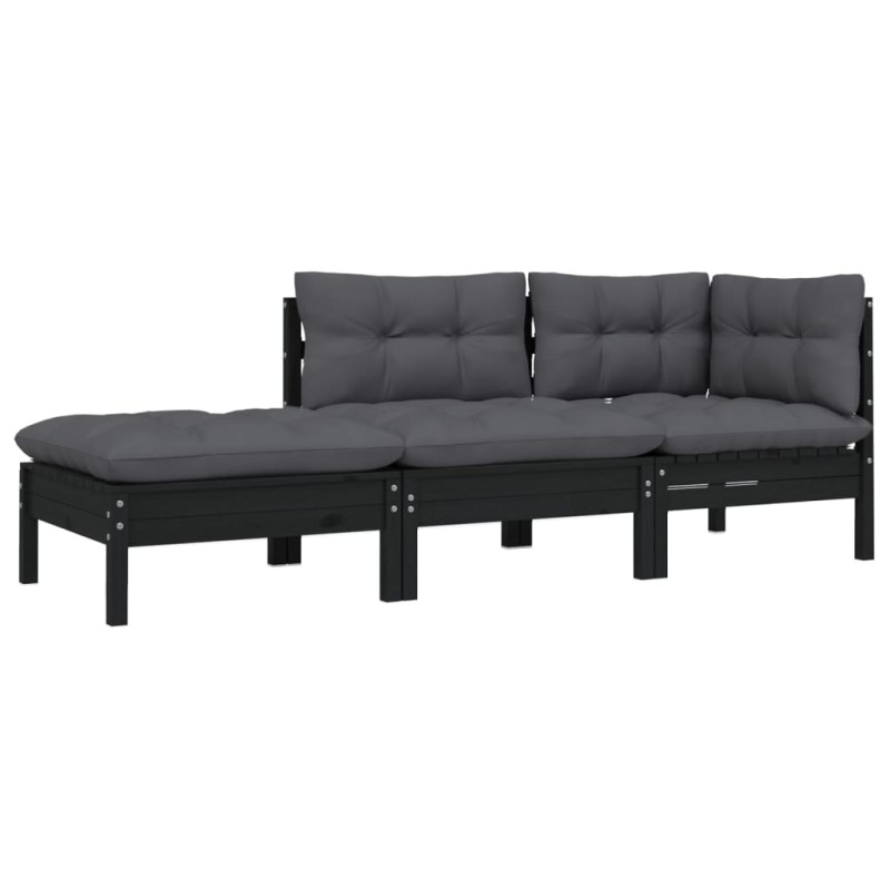 vidaXL 3-tlg. Garten-Lounge-Set mit Kissen Schwarz Kiefer Massivholz vidaXL 3-tlg. Garten-Lounge-Set mit Kissen Schwarz Kiefer Massivholz