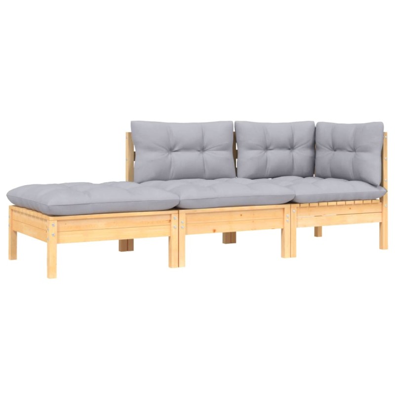 vidaXL 3-tlg. Garten-Lounge-Set mit Grauen Kissen Kiefer Massivholz vidaXL 3-tlg. Garten-Lounge-Set mit Grauen Kissen Kiefer Massivholz