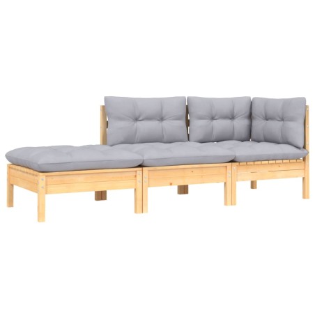 vidaXL 3-tlg. Garten-Lounge-Set mit Grauen Kissen Kiefer Massivholz